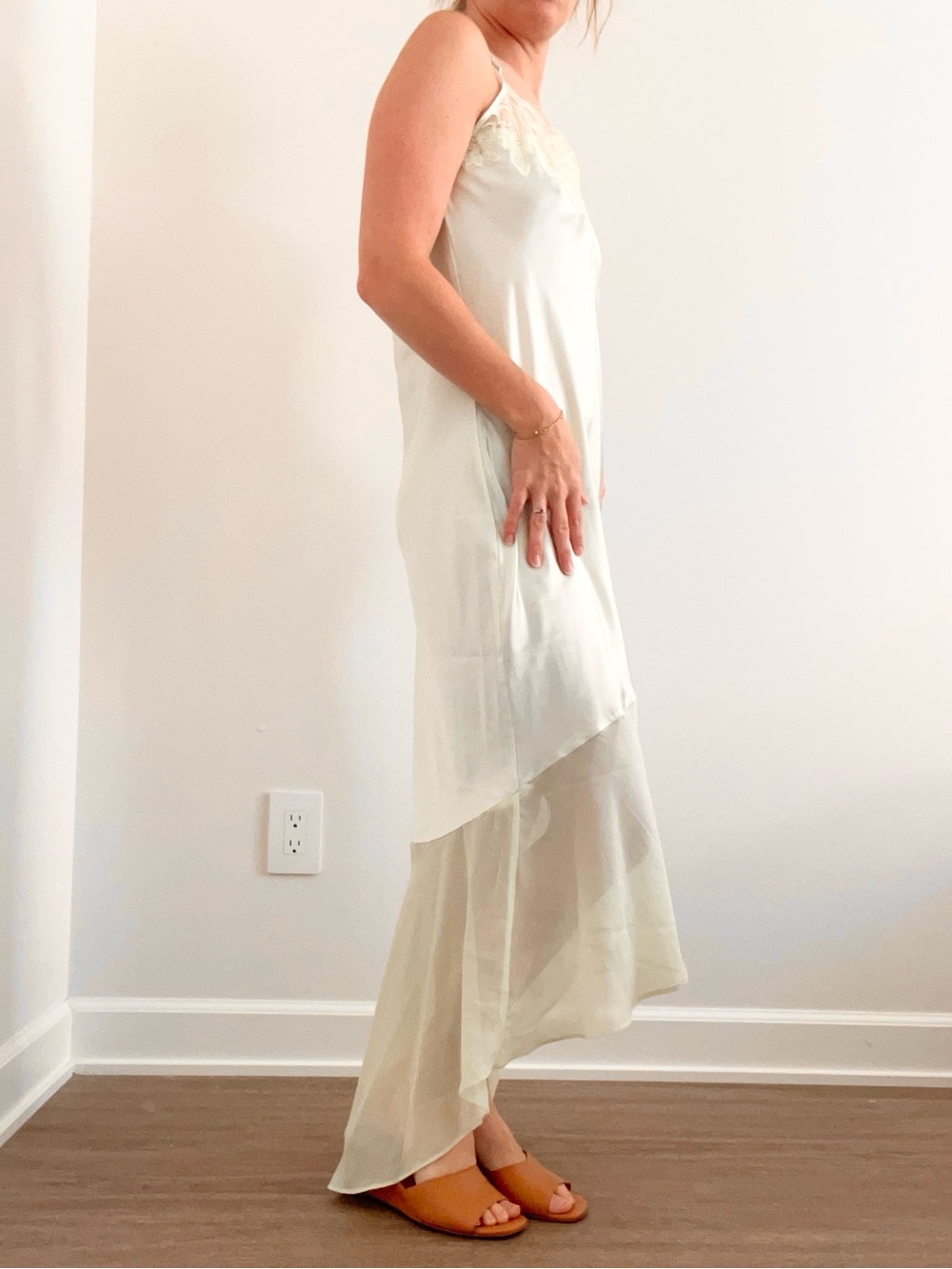 Vintage Silk Lace-Trim Slip Dress in Pale Seafoam Color - Picture 2 of 5